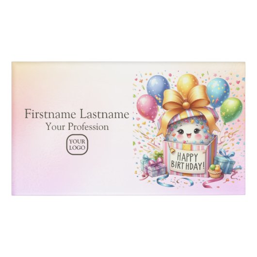 Verjaardagsfeestje Kleurrijke Ballonnen Gift Roze  Naambadge (Voorkant)