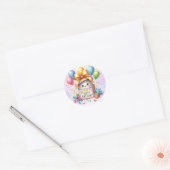 Verjaardagsfeestje Kleurrijke Ballonnen Gift Roze  Ronde Sticker (Envelop)