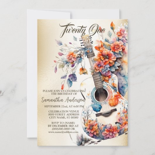 Verjaardagsfeestje Kleurrijke Bloemen Muziek Instr Kaart (Voorkant)