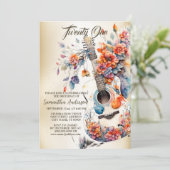 Verjaardagsfeestje Kleurrijke Bloemen Muziek Instr Kaart (Staand voorkant)