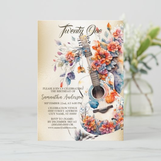 Verjaardagsfeestje Kleurrijke Bloemen Muziek Instr Kaart (Staand voorkant)