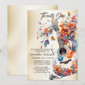 Verjaardagsfeestje Kleurrijke Bloemen Muziek Instr Kaart (Voorkant / Achterkant)