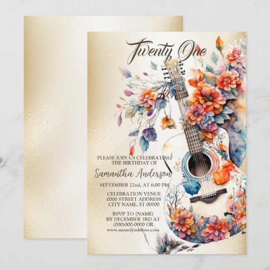 Verjaardagsfeestje Kleurrijke Bloemen Muziek Instr Kaart (Voorkant / Achterkant)