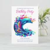 Verjaardagsfeestje- Kleurrijke Dolphin Splash Kaart (Staand voorkant)