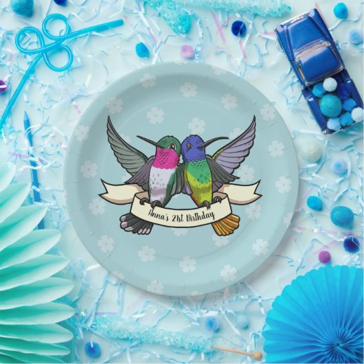Verjaardagsfeestje Kleurrijke Hummingbirds Cartoon Papieren Bordje (Feest)