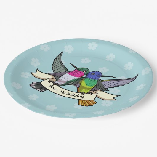 Verjaardagsfeestje Kleurrijke Hummingbirds Cartoon Papieren Bordje (Gekanteld)