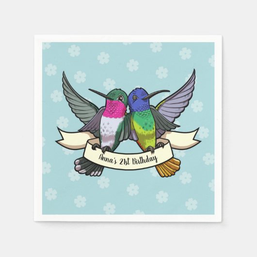 Verjaardagsfeestje Kleurrijke Hummingbirds Cartoon Servet (Voorkant)