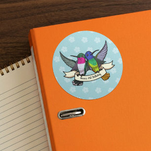 Verjaardagsfeestje Kleurrijke Kolibries Cartoon Ronde Sticker