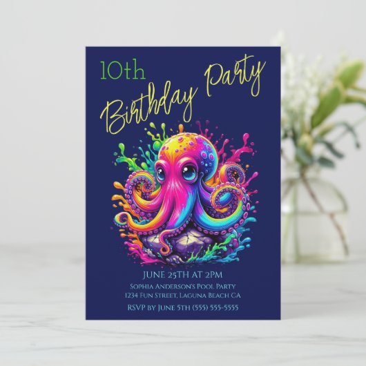 Verjaardagsfeestje- Kleurrijke Octopus Duikplank Kaart (Staand voorkant)