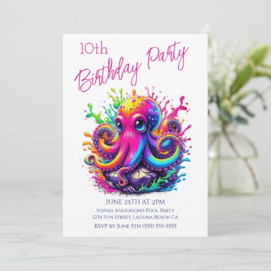 Verjaardagsfeestje- Kleurrijke Octopus in het Wate Kaart (Staand voorkant)