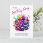 Verjaardagsfeestje- Kleurrijke Octopus Spatwater Kaart (Staand voorkant)