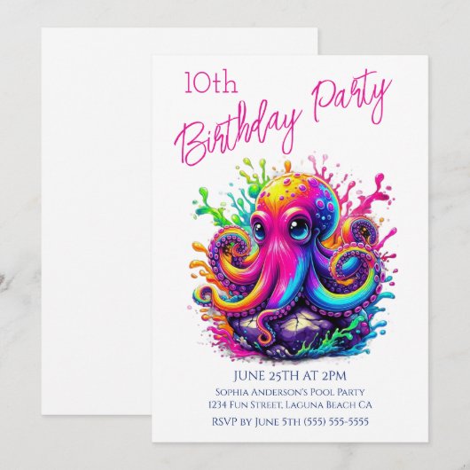 Verjaardagsfeestje- Kleurrijke Octopus Spatwater Kaart (Voorkant / Achterkant)