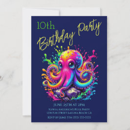 Verjaardagsfeestje- Kleurrijke Octopus Spettertijd Kaart