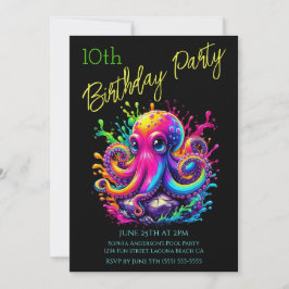 Verjaardagsfeestje- Kleurrijke Octopus Spettertijd Kaart