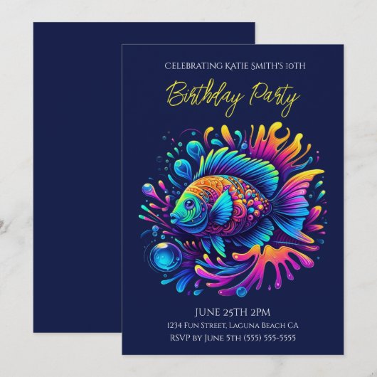 Verjaardagsfeestje- Kleurrijke Vis Kaart (Voorkant / Achterkant)