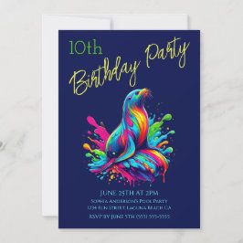 Verjaardagsfeestje- Kleurrijke Zeeleeuw Spatwater Kaart