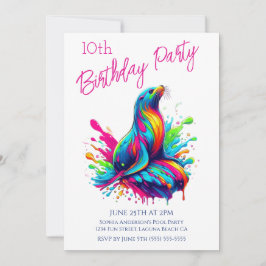 Verjaardagsfeestje- Kleurrijke Zeeleeuw Spatwater Kaart