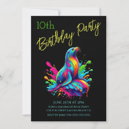 Verjaardagsfeestje- Kleurrijke zeeleeuw spettert r Kaart