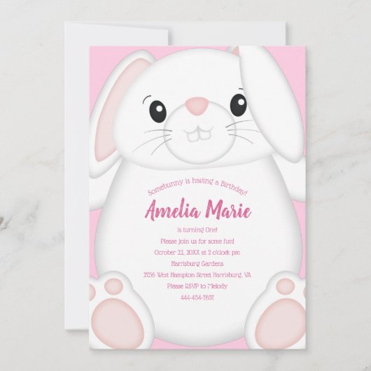 Verjaardagsfeestje konijn kaart (Voorkant)