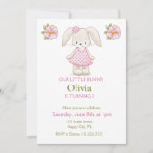 Verjaardagsfeestje Konijntje Meisje Roze Uitnodigi Kaart (Voorkant)