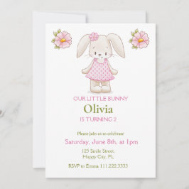 Verjaardagsfeestje Konijntje Meisje Roze Uitnodigi Kaart