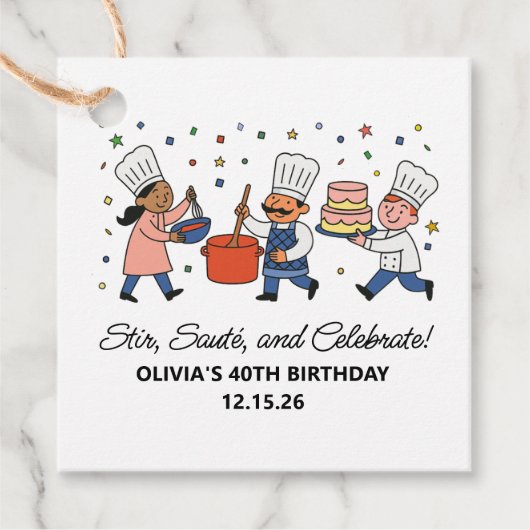 Verjaardagsfeestje Kookles Whimsical Chef Bedankjes Labels (Voorkant)