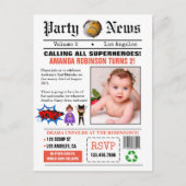 Verjaardagsfeestje Krant Superhelden Foto Briefkaart (Voorkant)
