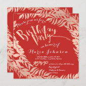 Verjaardagsfeestje  Leafs Krans Rood Roze Rose Gou Kaart (Voorkant / Achterkant)