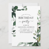 Verjaardagsfeestje lente botanische groen invitati kaart (Voorkant)