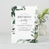 Verjaardagsfeestje lente botanische groen invitati kaart (Staand voorkant)