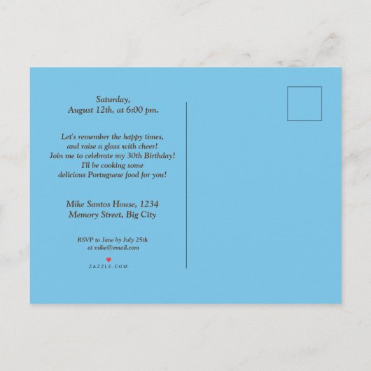  verjaardagsfeestje Lissabon gele tram Uitnodiging Briefkaart (Achterkant)