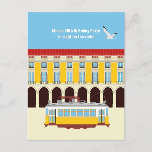 verjaardagsfeestje Lissabon gele tram Uitnodiging Briefkaart (Voorkant)