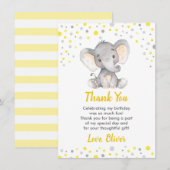 Verjaardagsfeestje 'Little Peanut' gele olifant 1  Bedankkaart (Voorkant / Achterkant)