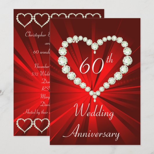 Verjaardagsfeestje Love Heart Diamond Kaart (Voorkant / Achterkant)