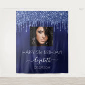 Verjaardagsfeestje marineblauwe glitters glibberen wandkleed (Voorkant)