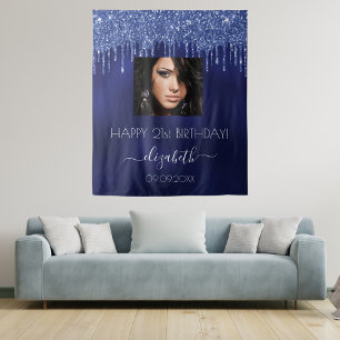 Verjaardagsfeestje marineblauwe glitters glinstere wandkleed
