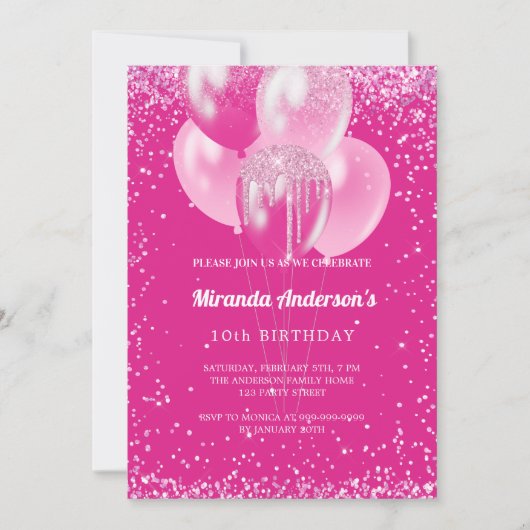 Verjaardagsfeestje meisje heet roze ballonnen conf kaart (Voorkant)