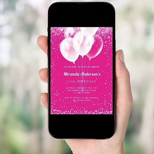 Verjaardagsfeestje meisje hete roze witte ballonne kaart