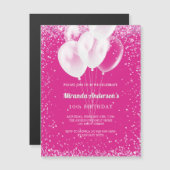 Verjaardagsfeestje meisje hot roze witte ballonnen magnetische uitnodiging (Voorkant / Achterkant)