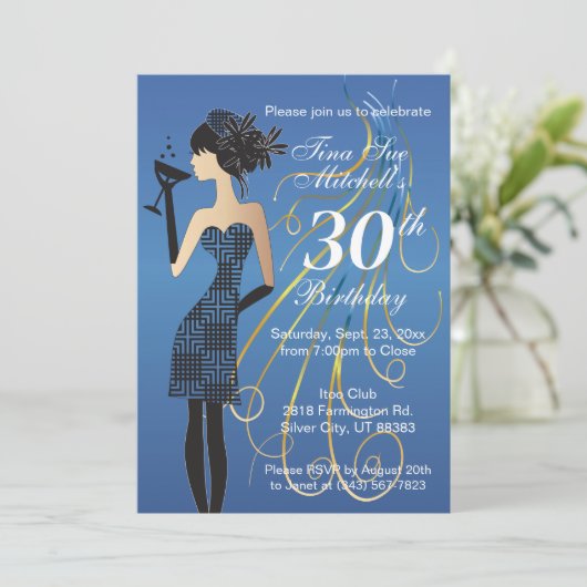 Verjaardagsfeestje Meisje in Blauw Kaart (Staand voorkant)