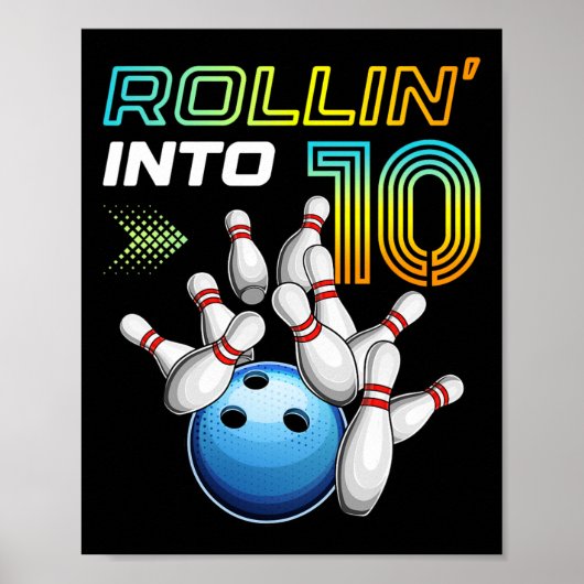 Verjaardagsfeestje met 10 Retro Bowling 10e Verjaa Poster (Voorkant)