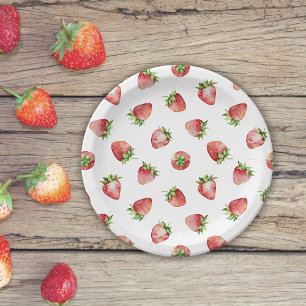 Verjaardagsfeestje met aardbeien papieren bordje