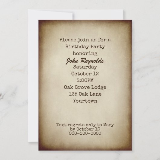 Verjaardagsfeestje met antieke typemachine kaart (Achterkant)