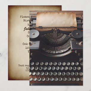 Verjaardagsfeestje met antieke typemachine kaart