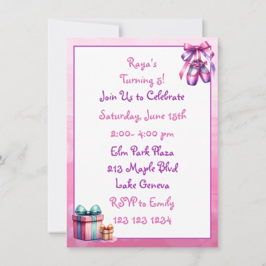 Verjaardagsfeestje met balletthema kaart (Achterkant)