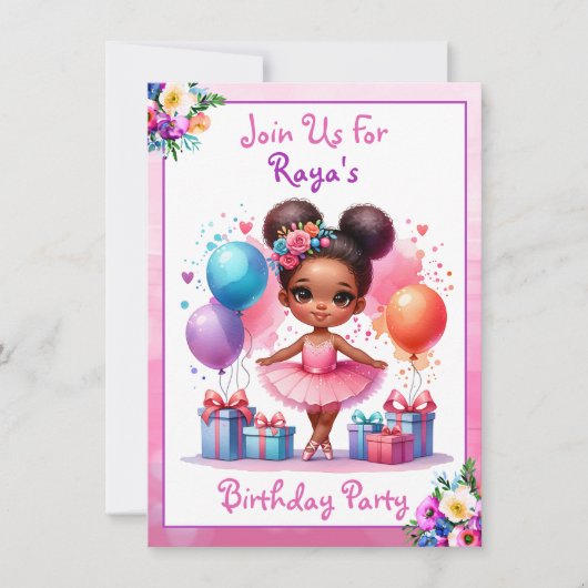 Verjaardagsfeestje met balletthema kaart (Voorkant)