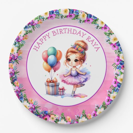 Verjaardagsfeestje met balletthema papieren bordje (Voorkant)