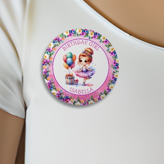 Verjaardagsfeestje met balletthema ronde button 5,7 cm