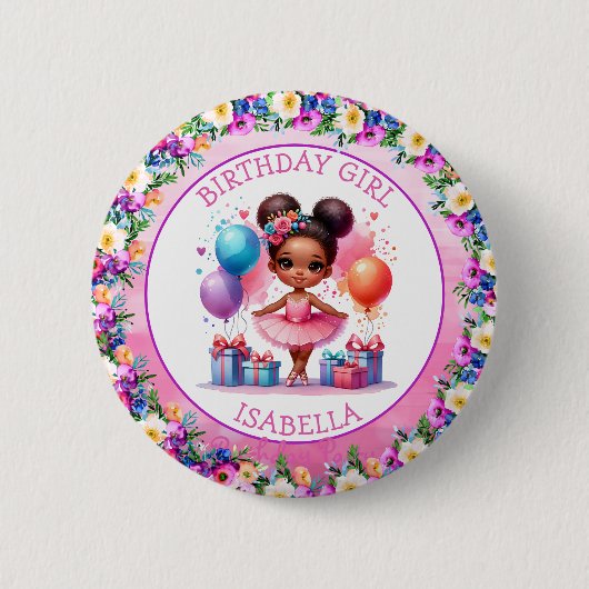 Verjaardagsfeestje met balletthema ronde button 5,7 cm (Voorkant)