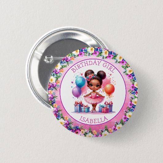 Verjaardagsfeestje met balletthema ronde button 5,7 cm (Voorkant /achterkant)